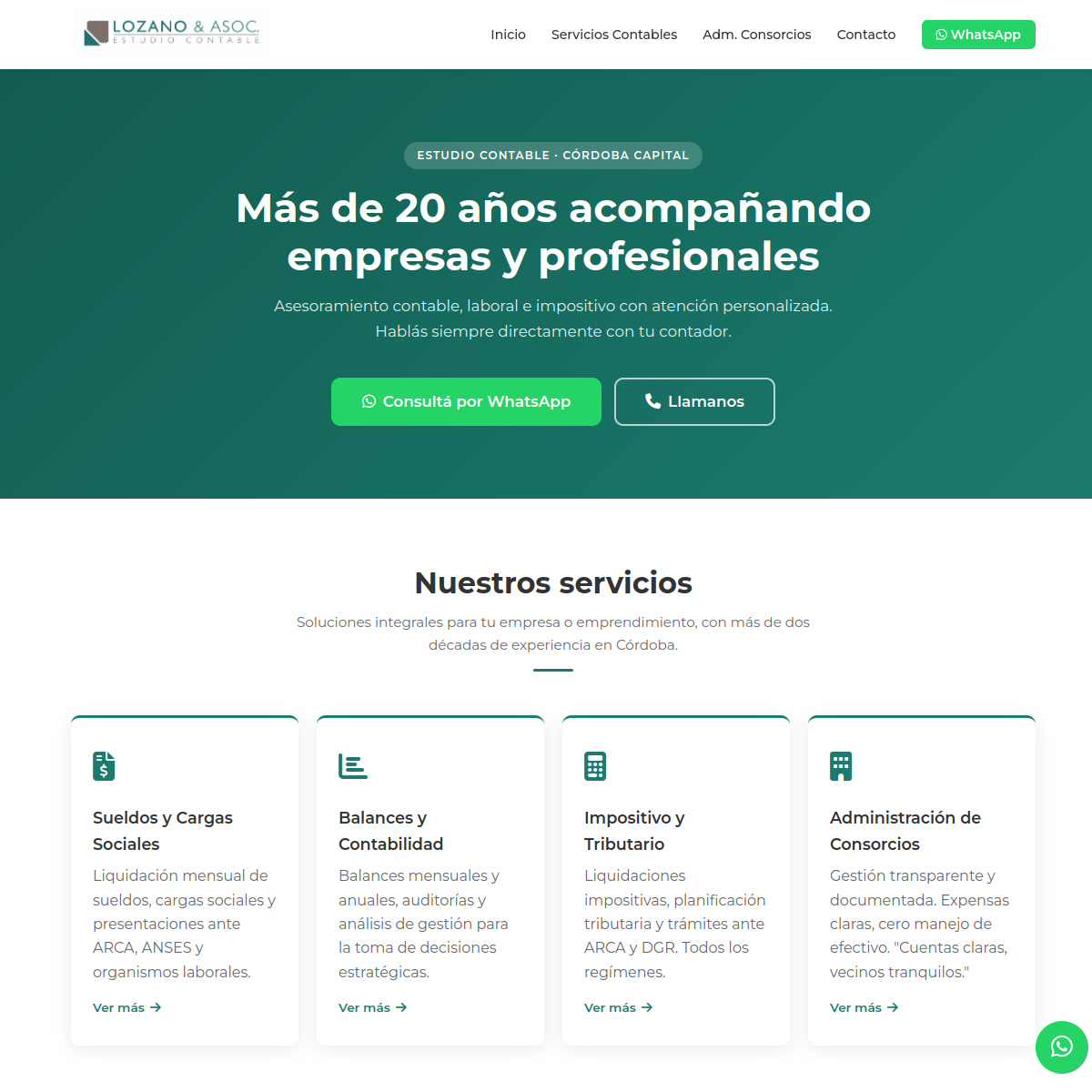 Sitio web de Lozano & Asociados, estudio contable de Córdoba